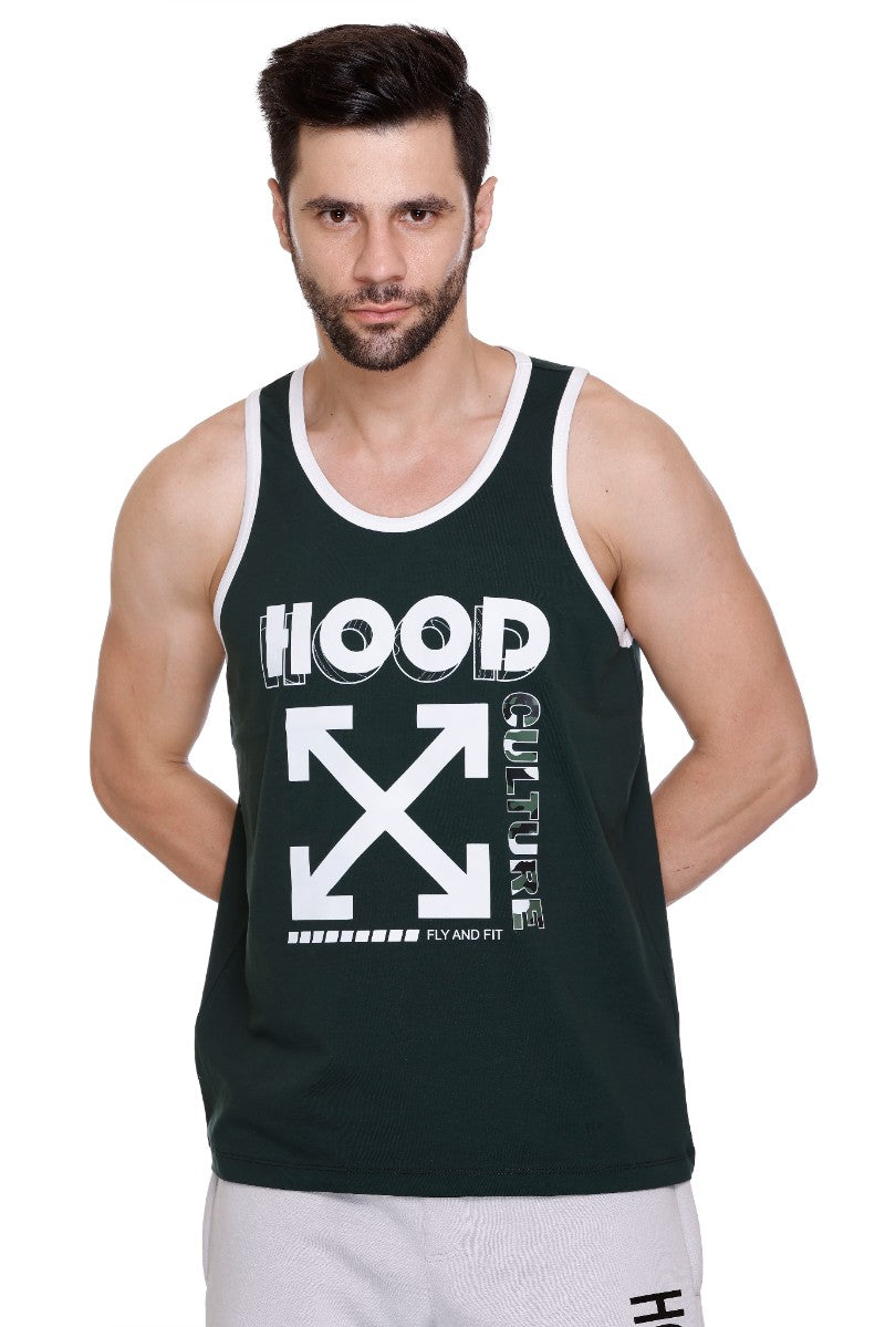 Men's Printed Cotton Lycra Gym Vest | Activewear Sports Sleeveless Tank Top | Stretchable Workout Vest for Men