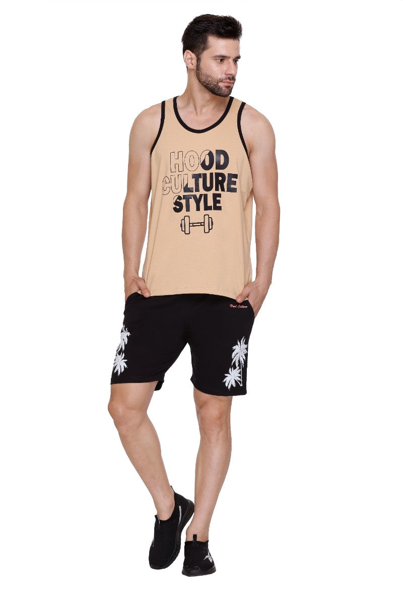 Men's Printed Cotton Lycra Gym Vest | Activewear Sports Sleeveless Tank Top | Stretchable Workout Vest for Men