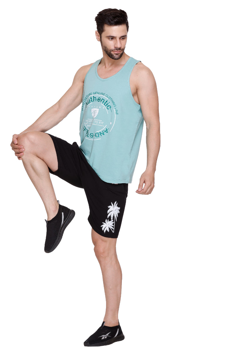 Men's Printed Cotton Lycra Gym Vest | Activewear Sports Sleeveless Vest | Stretchable Workout Vest for Men