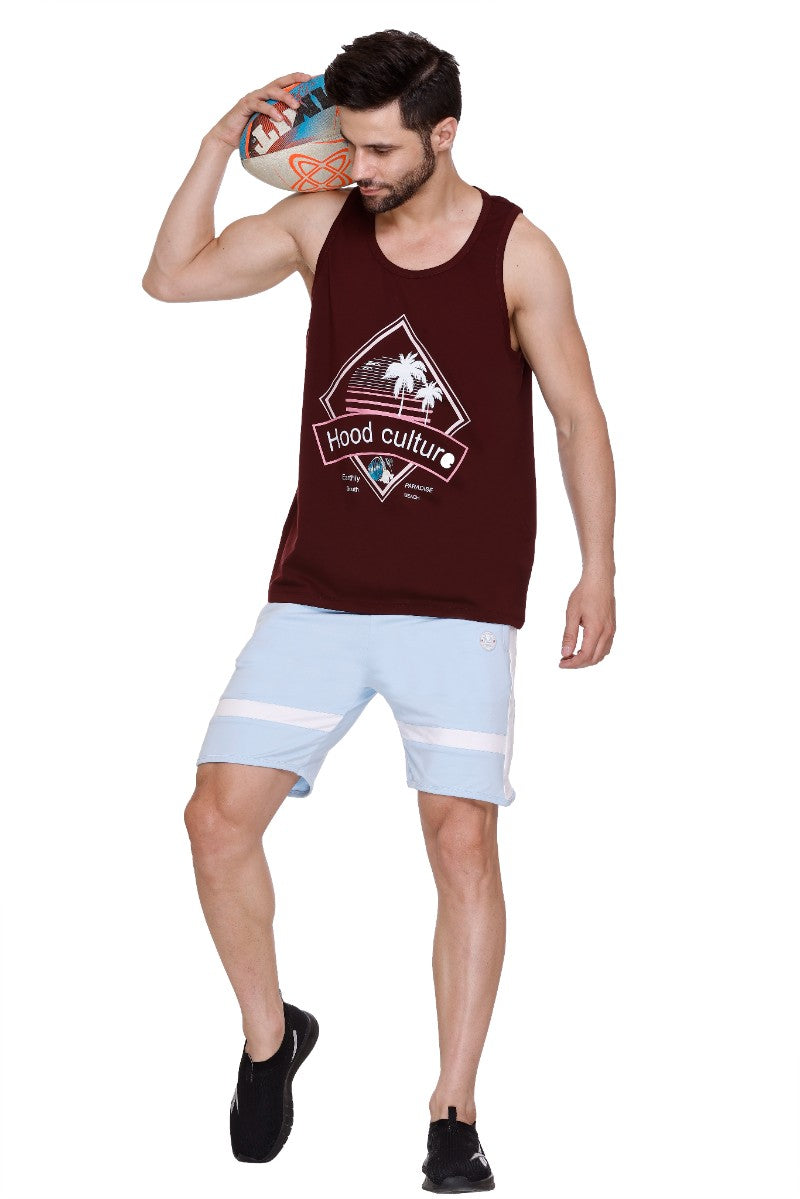 Men's Printed Cotton Lycra Gym Vest | Activewear Sports Sleeveless Tank Top | Stretchable Workout Vest for Men