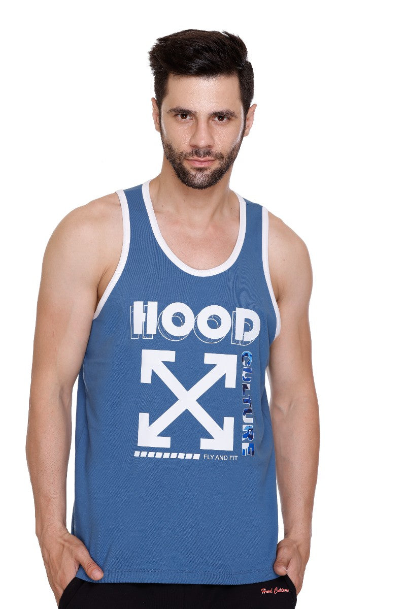 Men's Printed Cotton Lycra Gym Vest | Activewear Sports Sleeveless Tank Top | Stretchable Workout Vest for Men