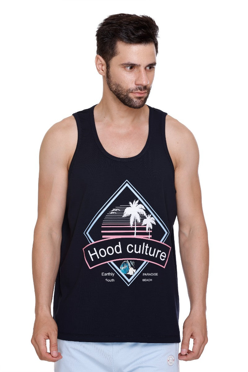 Men's Printed Cotton Lycra Gym Vest | Activewear Sports Sleeveless Tank Top | Stretchable Workout Vest for Men