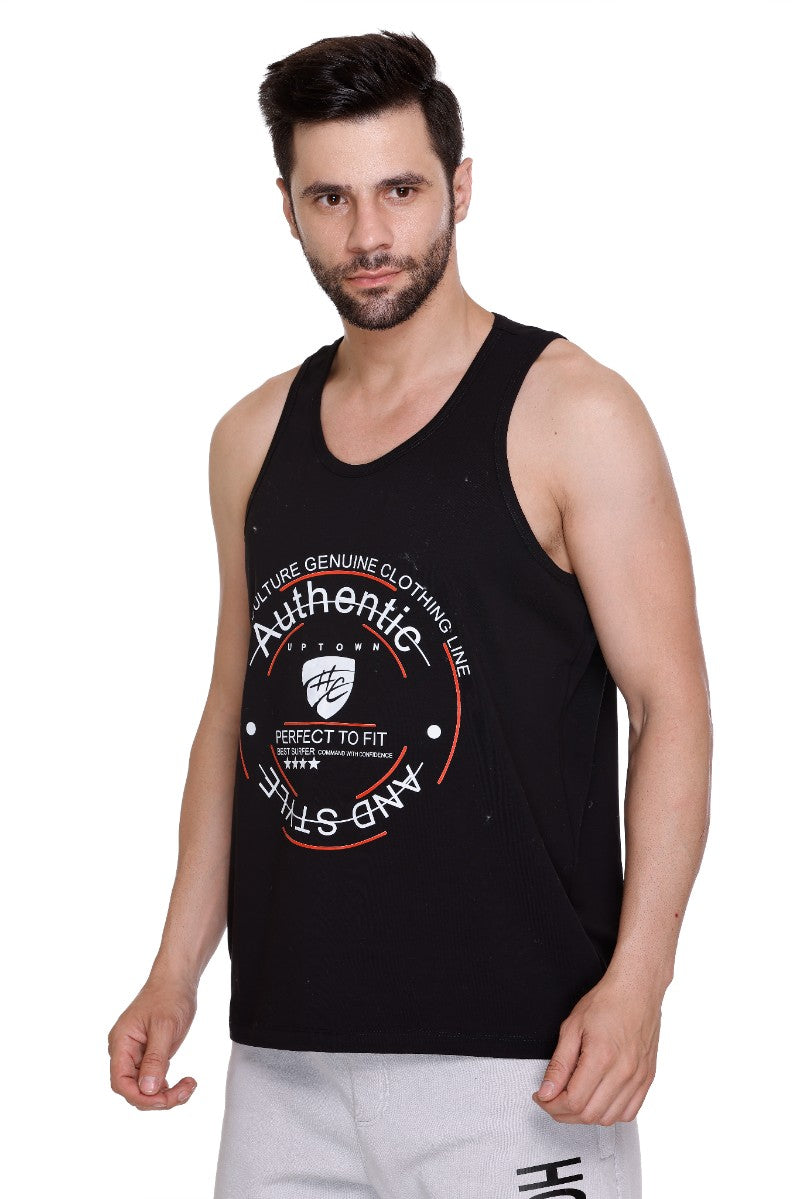 Men's Printed Cotton Lycra Gym Vest | Activewear Sports Sleeveless Vest | Stretchable Workout Vest for Men