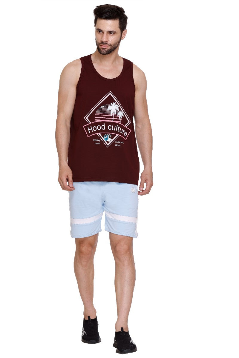 Men's Printed Cotton Lycra Gym Vest | Activewear Sports Sleeveless Tank Top | Stretchable Workout Vest for Men