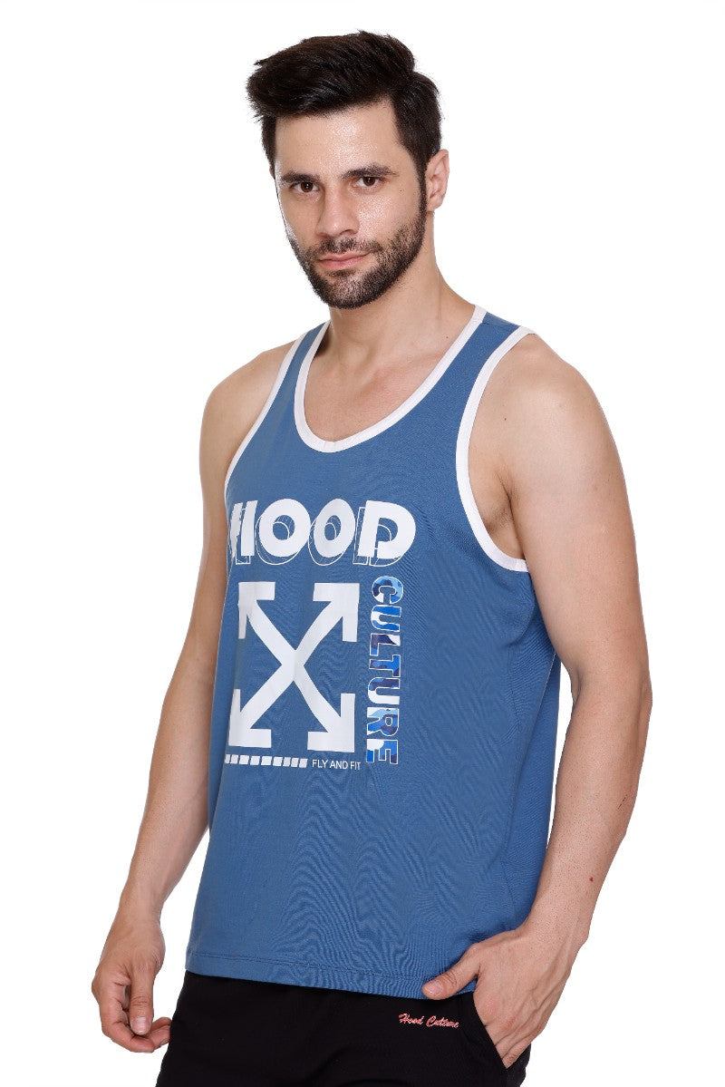 Men's Printed Cotton Lycra Gym Vest | Activewear Sports Sleeveless Tank Top | Stretchable Workout Vest for Men