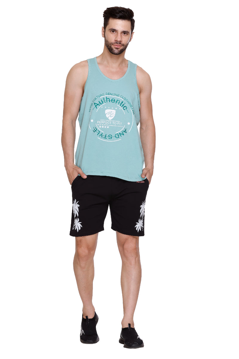 Men's Printed Cotton Lycra Gym Vest | Activewear Sports Sleeveless Vest | Stretchable Workout Vest for Men