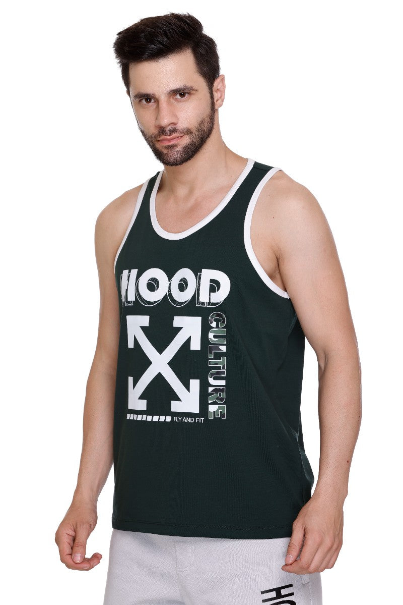 Men's Printed Cotton Lycra Gym Vest | Activewear Sports Sleeveless Tank Top | Stretchable Workout Vest for Men