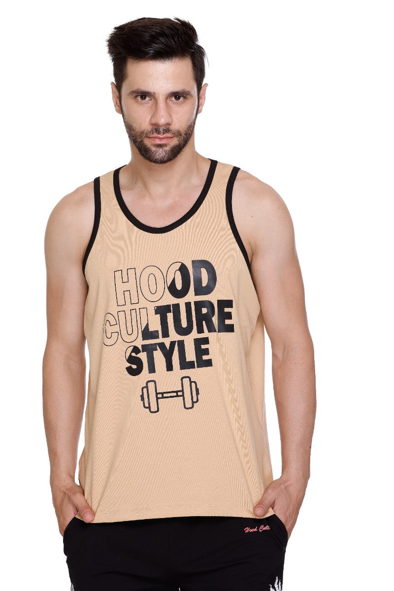 Men's Printed Cotton Lycra Gym Vest | Activewear Sports Sleeveless Tank Top | Stretchable Workout Vest for Men