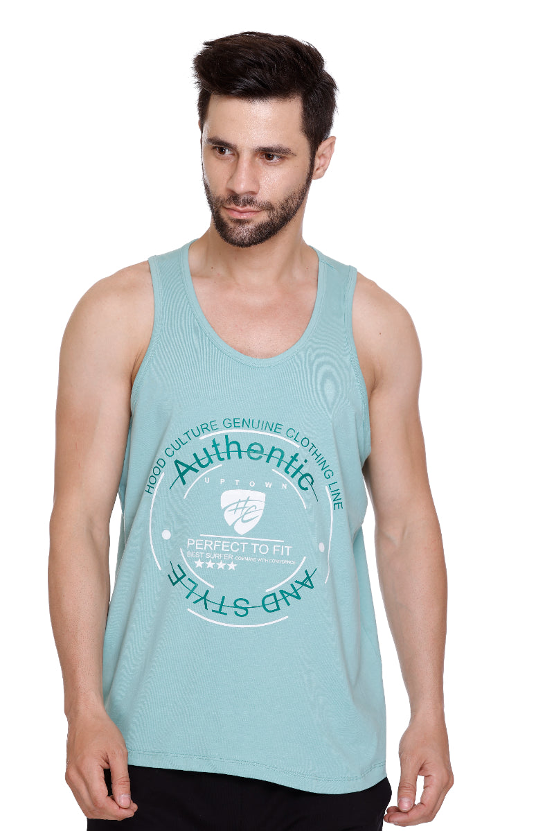 Men's Printed Cotton Lycra Gym Vest | Activewear Sports Sleeveless Vest | Stretchable Workout Vest for Men