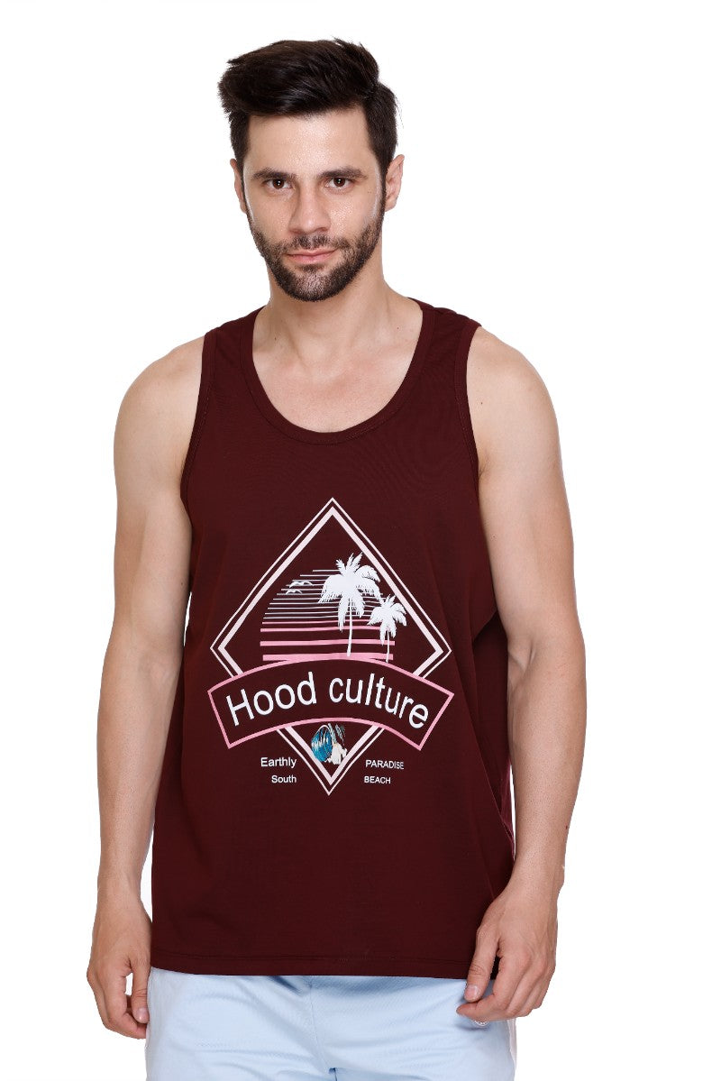 Men's Printed Cotton Lycra Gym Vest | Activewear Sports Sleeveless Tank Top | Stretchable Workout Vest for Men