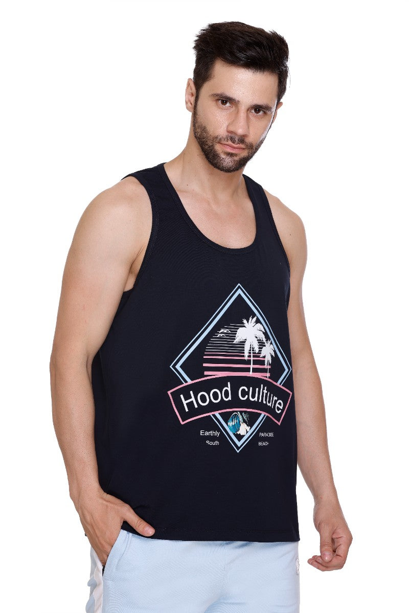 Men's Printed Cotton Lycra Gym Vest | Activewear Sports Sleeveless Tank Top | Stretchable Workout Vest for Men