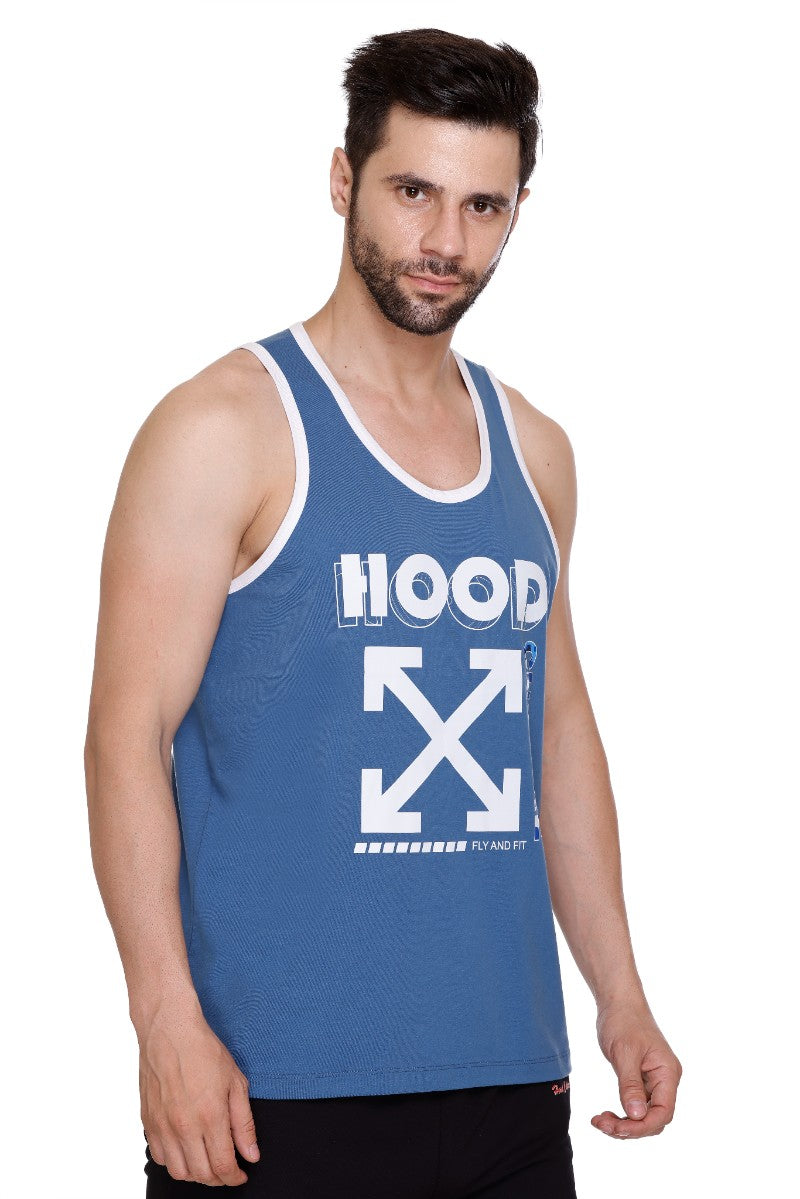 Men's Printed Cotton Lycra Gym Vest | Activewear Sports Sleeveless Tank Top | Stretchable Workout Vest for Men