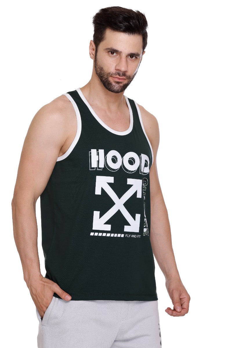Men's Printed Cotton Lycra Gym Vest | Activewear Sports Sleeveless Tank Top | Stretchable Workout Vest for Men