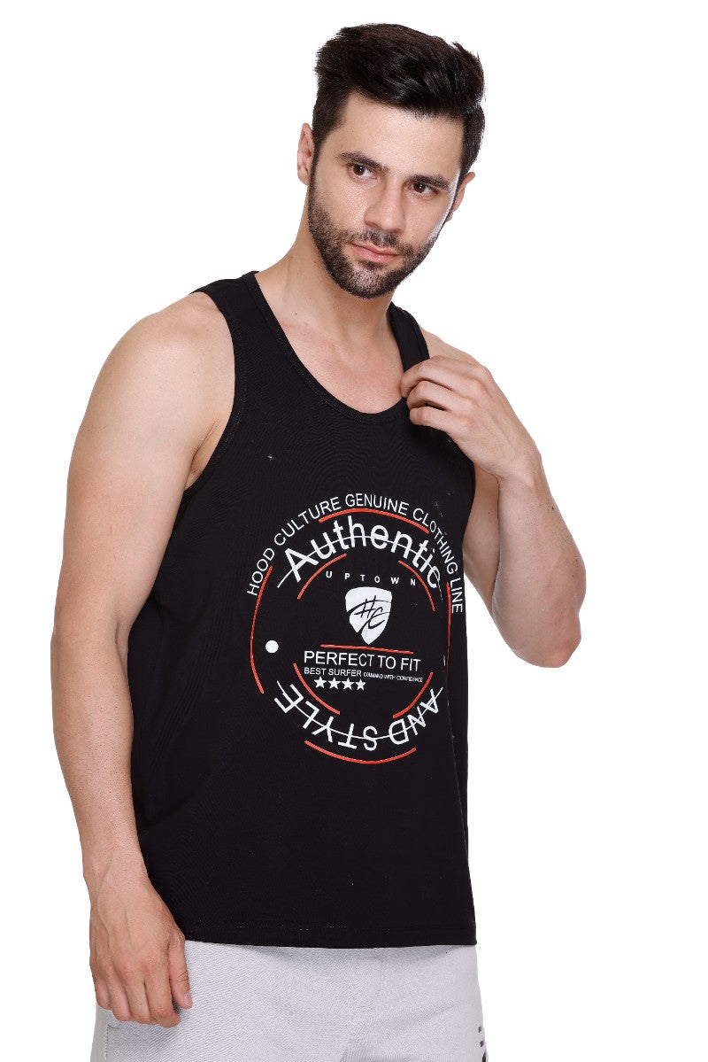 Men's Printed Cotton Lycra Gym Vest | Activewear Sports Sleeveless Vest | Stretchable Workout Vest for Men