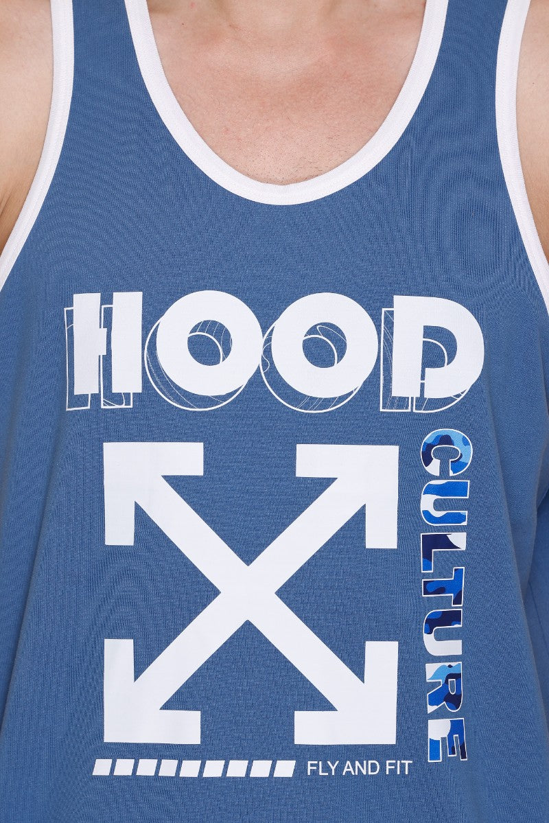 Men's Printed Cotton Lycra Gym Vest | Activewear Sports Sleeveless Tank Top | Stretchable Workout Vest for Men