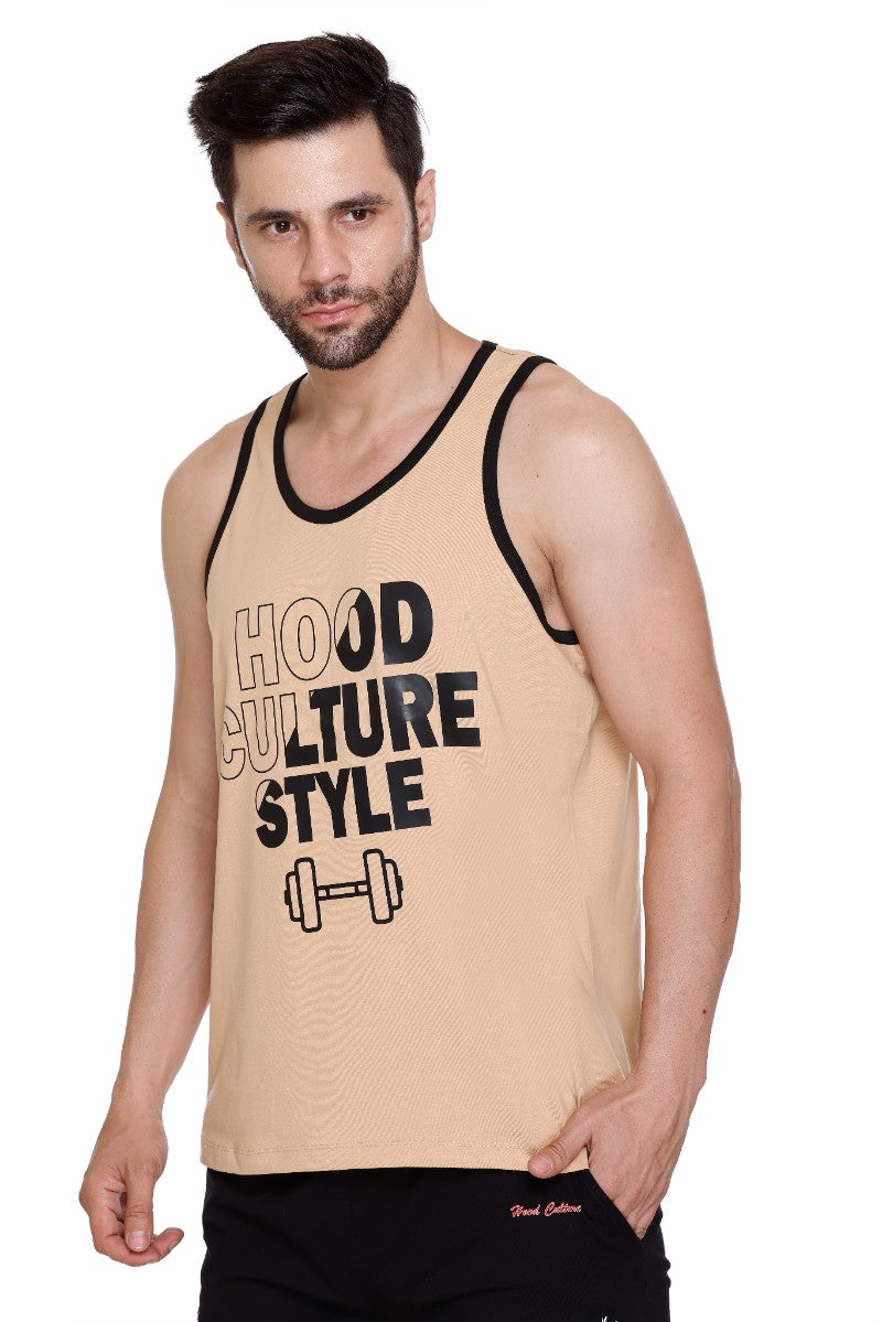 Men's Printed Cotton Lycra Gym Vest | Activewear Sports Sleeveless Tank Top | Stretchable Workout Vest for Men