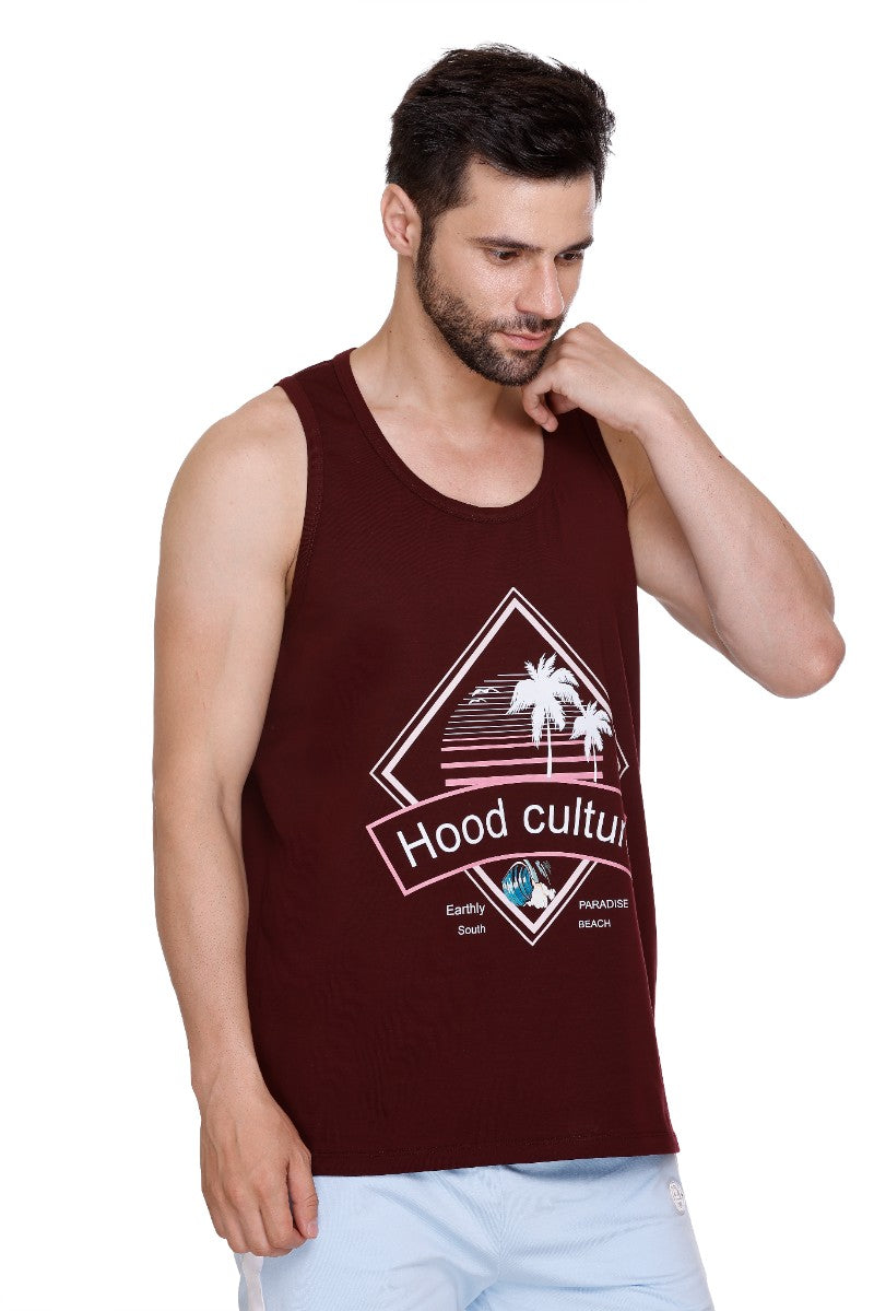 Men's Printed Cotton Lycra Gym Vest | Activewear Sports Sleeveless Tank Top | Stretchable Workout Vest for Men