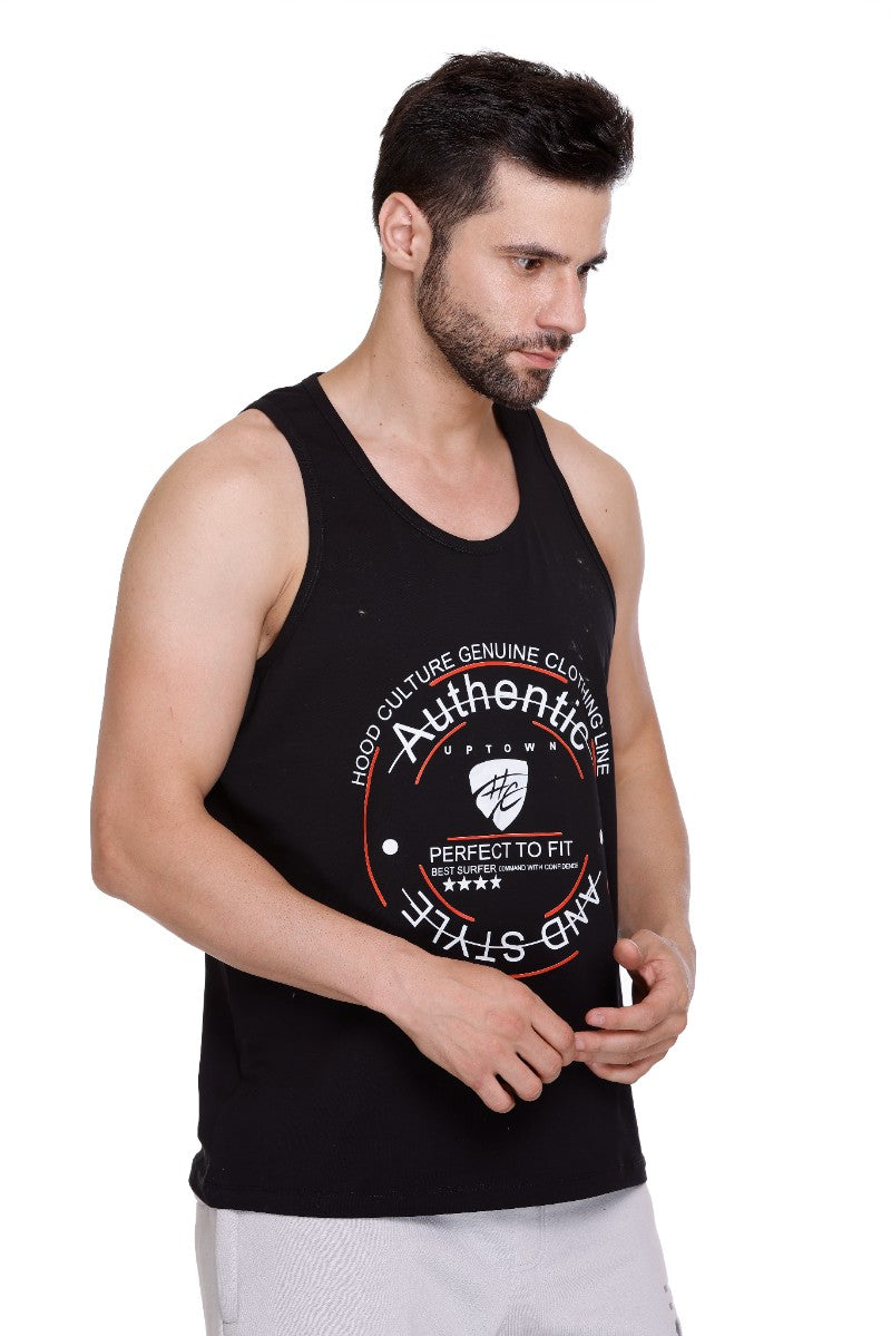 Men's Printed Cotton Lycra Gym Vest | Activewear Sports Sleeveless Vest | Stretchable Workout Vest for Men