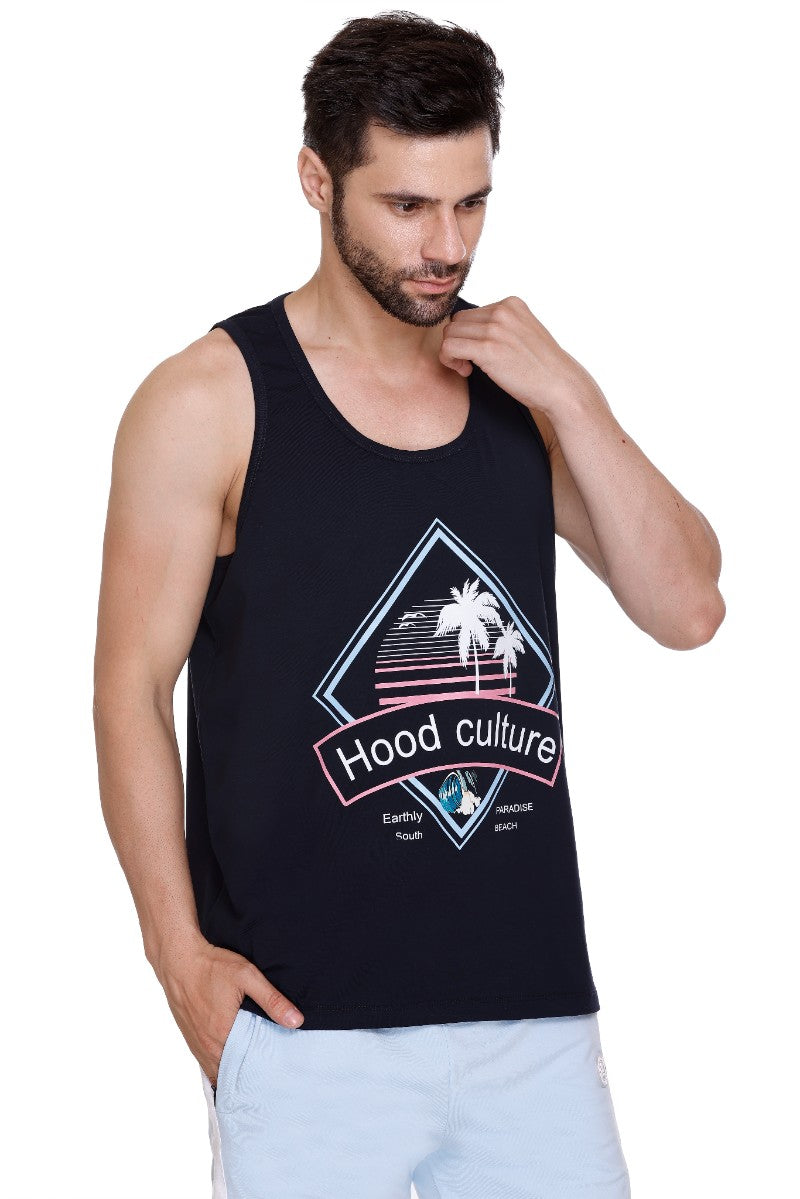 Men's Printed Cotton Lycra Gym Vest | Activewear Sports Sleeveless Tank Top | Stretchable Workout Vest for Men