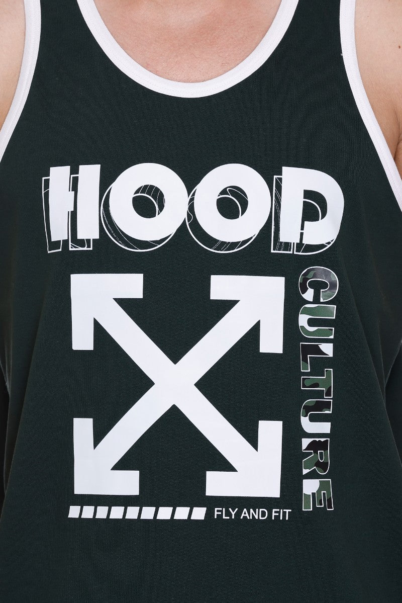 Men's Printed Cotton Lycra Gym Vest | Activewear Sports Sleeveless Tank Top | Stretchable Workout Vest for Men