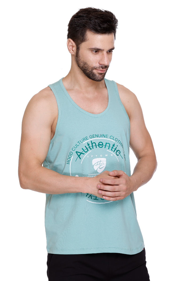 Men's Printed Cotton Lycra Gym Vest | Activewear Sports Sleeveless Vest | Stretchable Workout Vest for Men