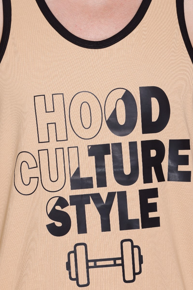 Men's Printed Cotton Lycra Gym Vest | Activewear Sports Sleeveless Tank Top | Stretchable Workout Vest for Men