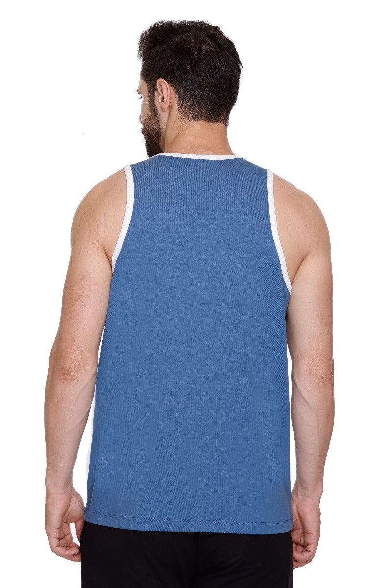 Men's Printed Cotton Lycra Gym Vest | Activewear Sports Sleeveless Tank Top | Stretchable Workout Vest for Men