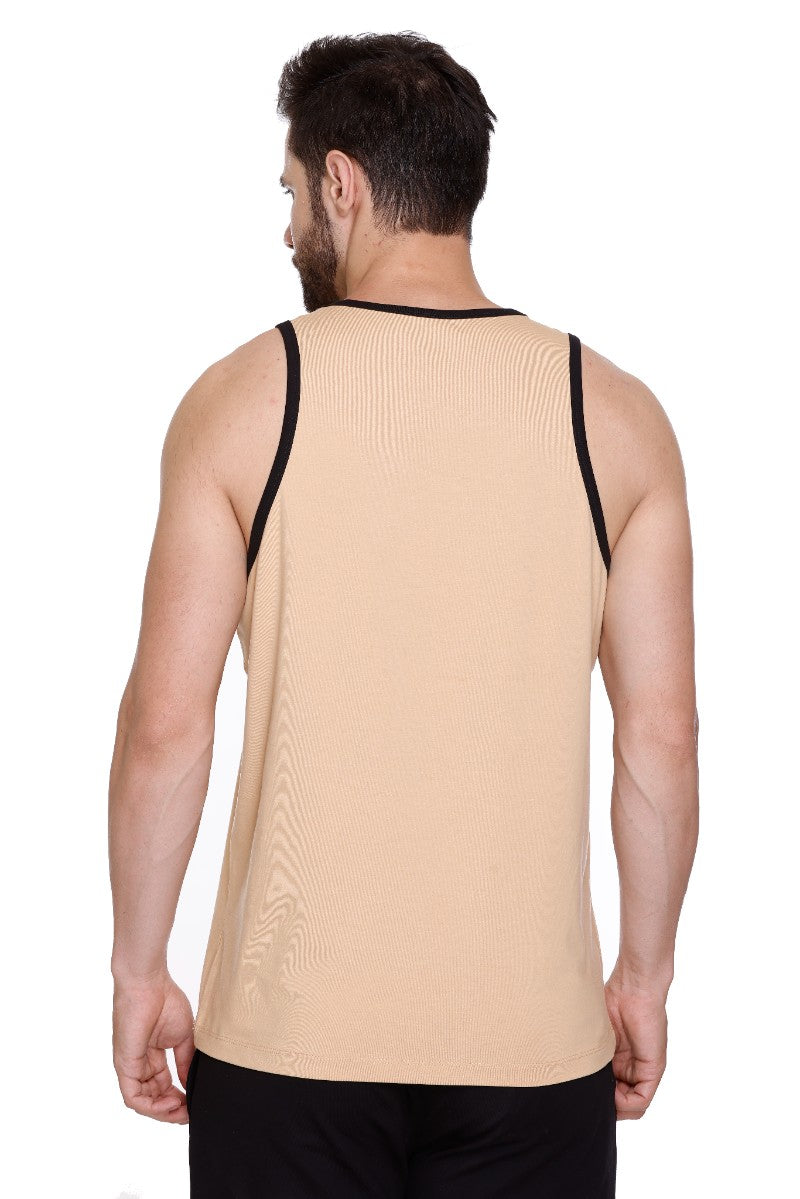 Men's Printed Cotton Lycra Gym Vest | Activewear Sports Sleeveless Tank Top | Stretchable Workout Vest for Men