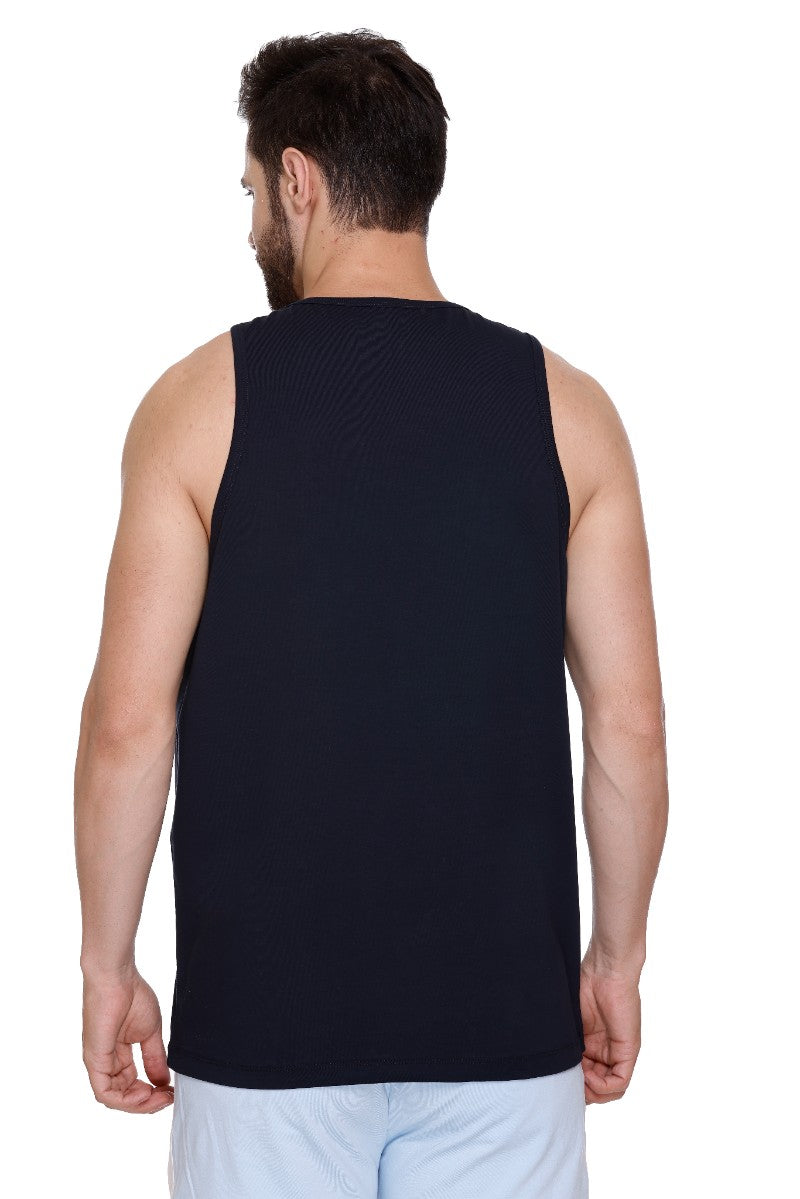 Men's Printed Cotton Lycra Gym Vest | Activewear Sports Sleeveless Tank Top | Stretchable Workout Vest for Men