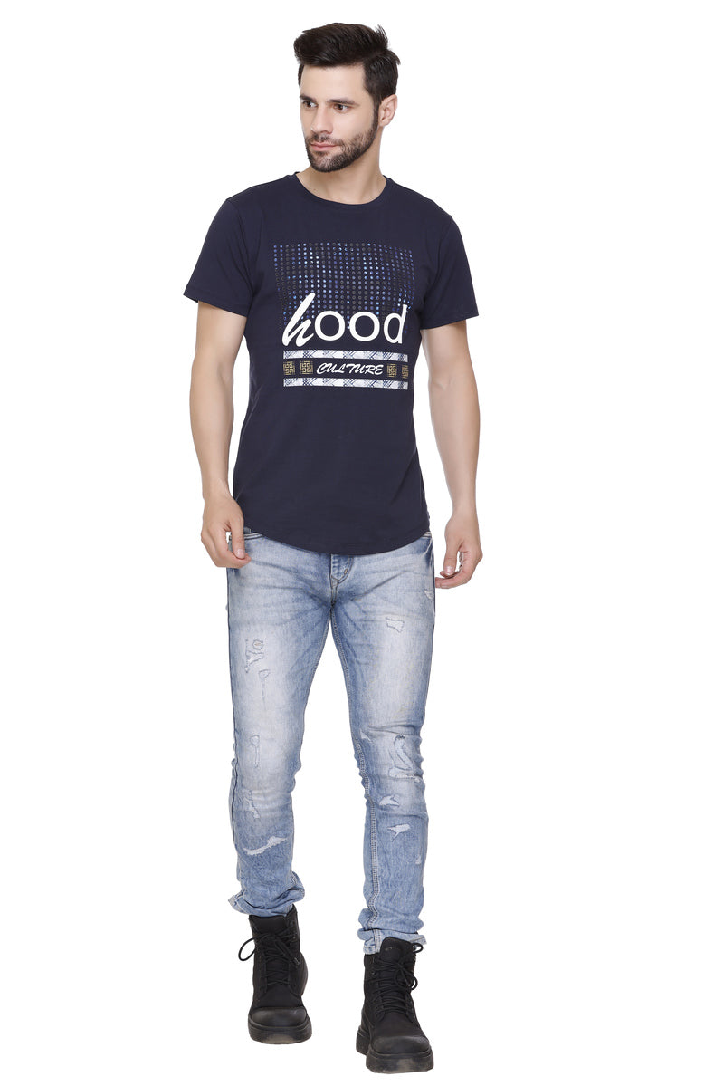 Short Sleeves Men Cotton Lycra Hood culture doted Printed round Neck T-shirt