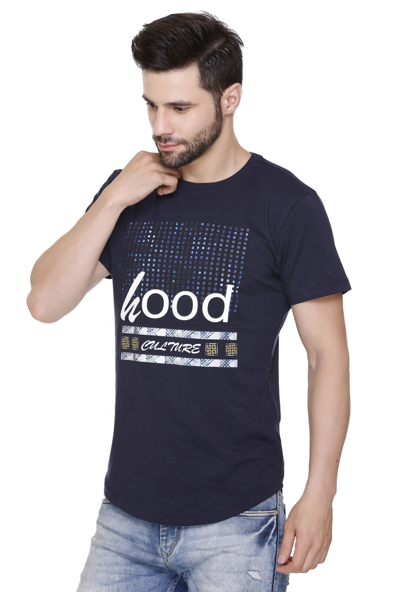 Short Sleeves Men Cotton Lycra Hood culture doted Printed round Neck T-shirt