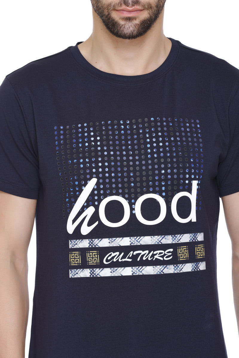 Short Sleeves Men Cotton Lycra Hood culture doted Printed round Neck T-shirt