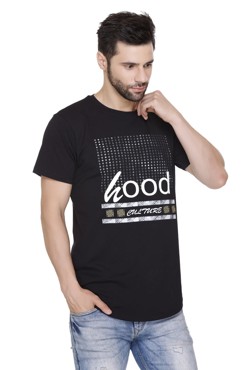 Short Sleeves Men Cotton Lycra Hood culture doted Printed round Neck T-shirt