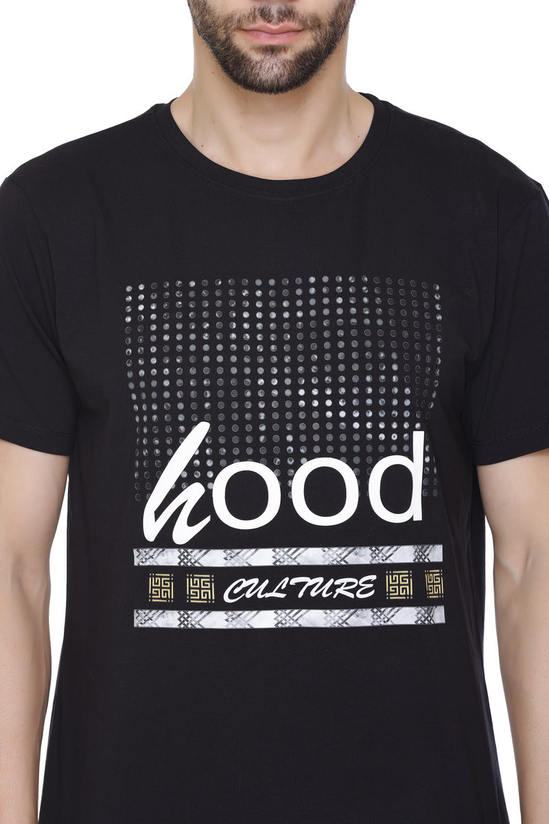 Short Sleeves Men Cotton Lycra Hood culture doted Printed round Neck T-shirt