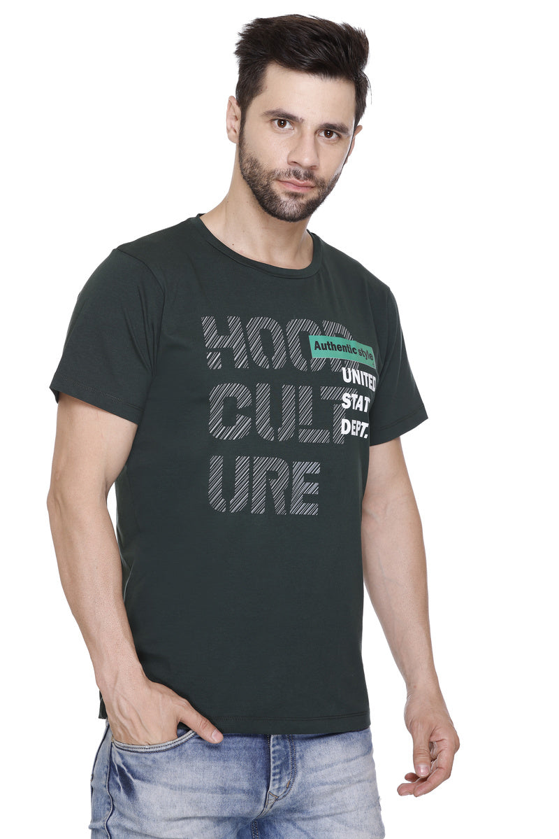 Short Sleeves Men Cotton Lycra Hood Culture Printed round Neck T-shirt