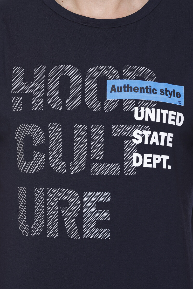 Short Sleeves Men Cotton Lycra Hood Culture Printed round Neck T-shirt