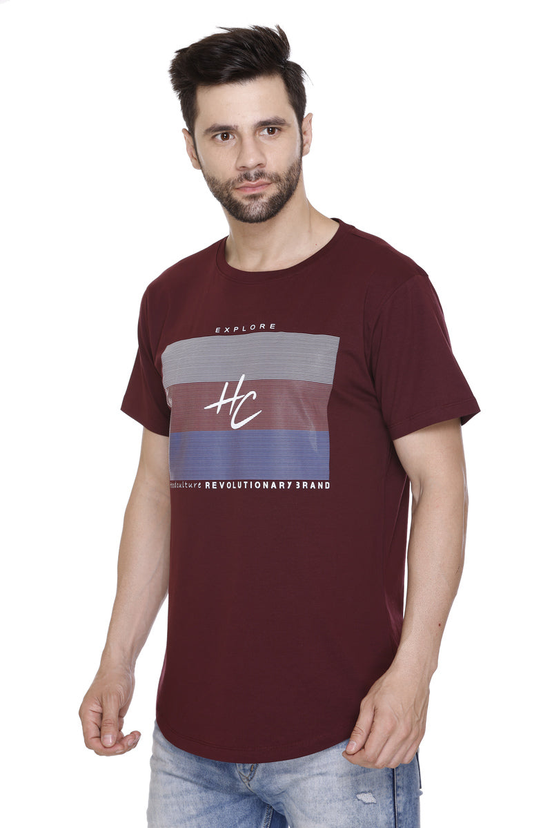 Short Sleeves Men Cotton Lycra Horizontal line Printed round Neck T-shirt