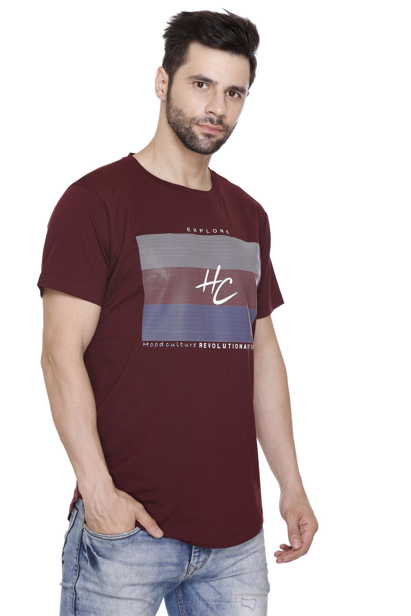 Short Sleeves Men Cotton Lycra Horizontal line Printed round Neck T-shirt