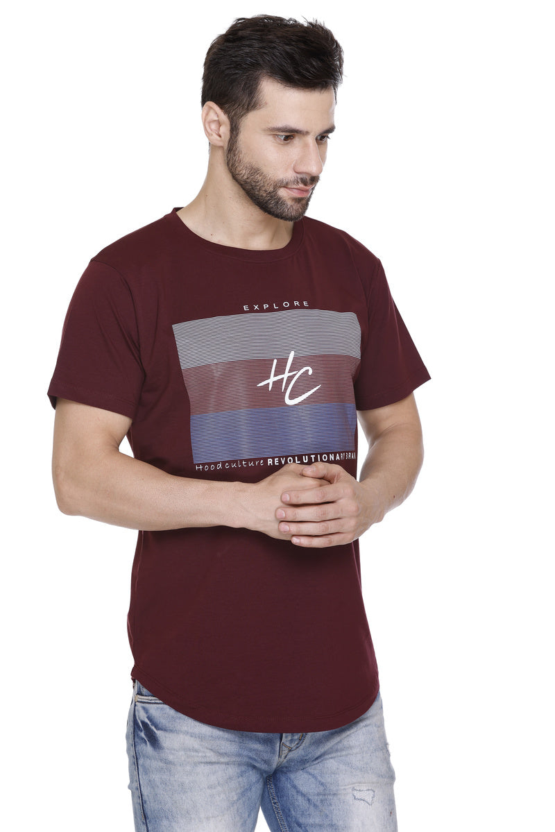 Short Sleeves Men Cotton Lycra Horizontal line Printed round Neck T-shirt