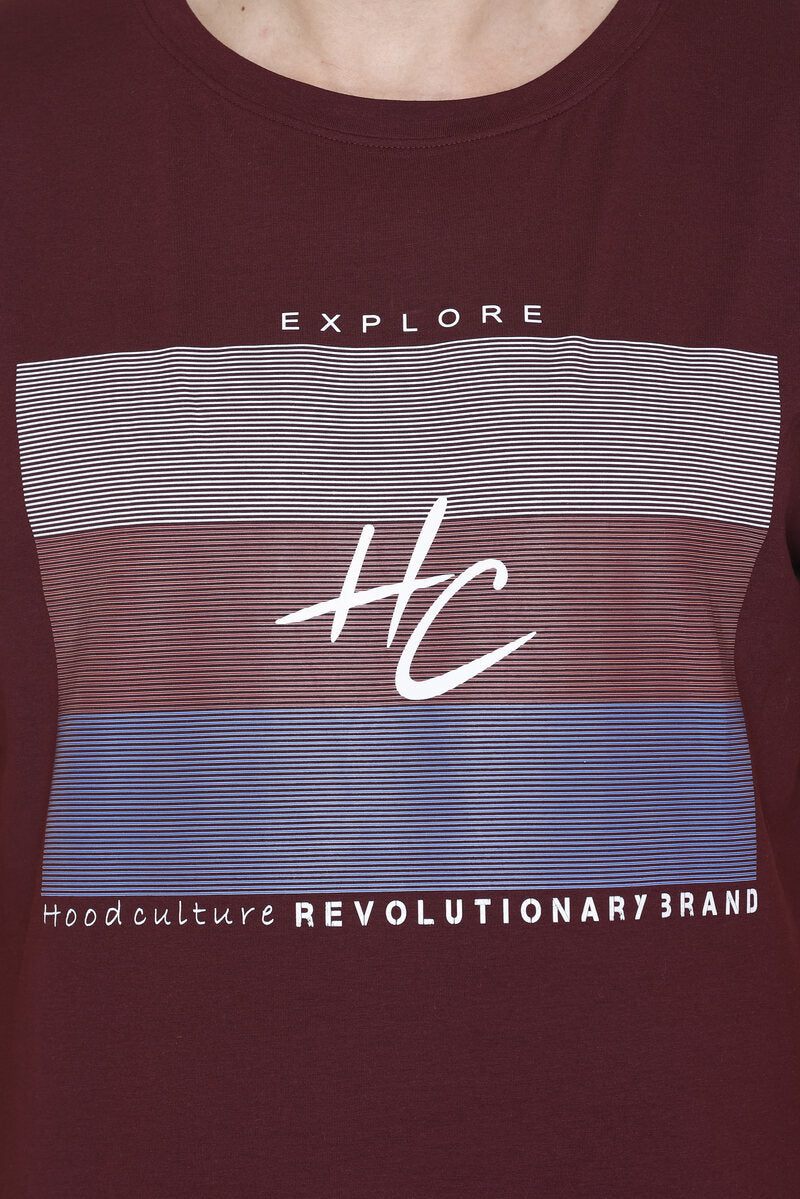 Short Sleeves Men Cotton Lycra Horizontal line Printed round Neck T-shirt