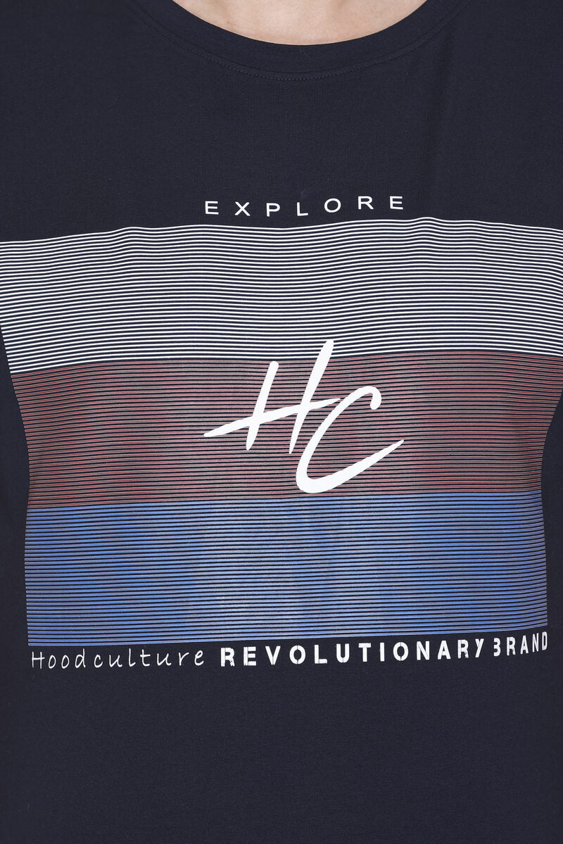 Short Sleeves Men Cotton Lycra Horizontal line Printed round Neck T-shirt