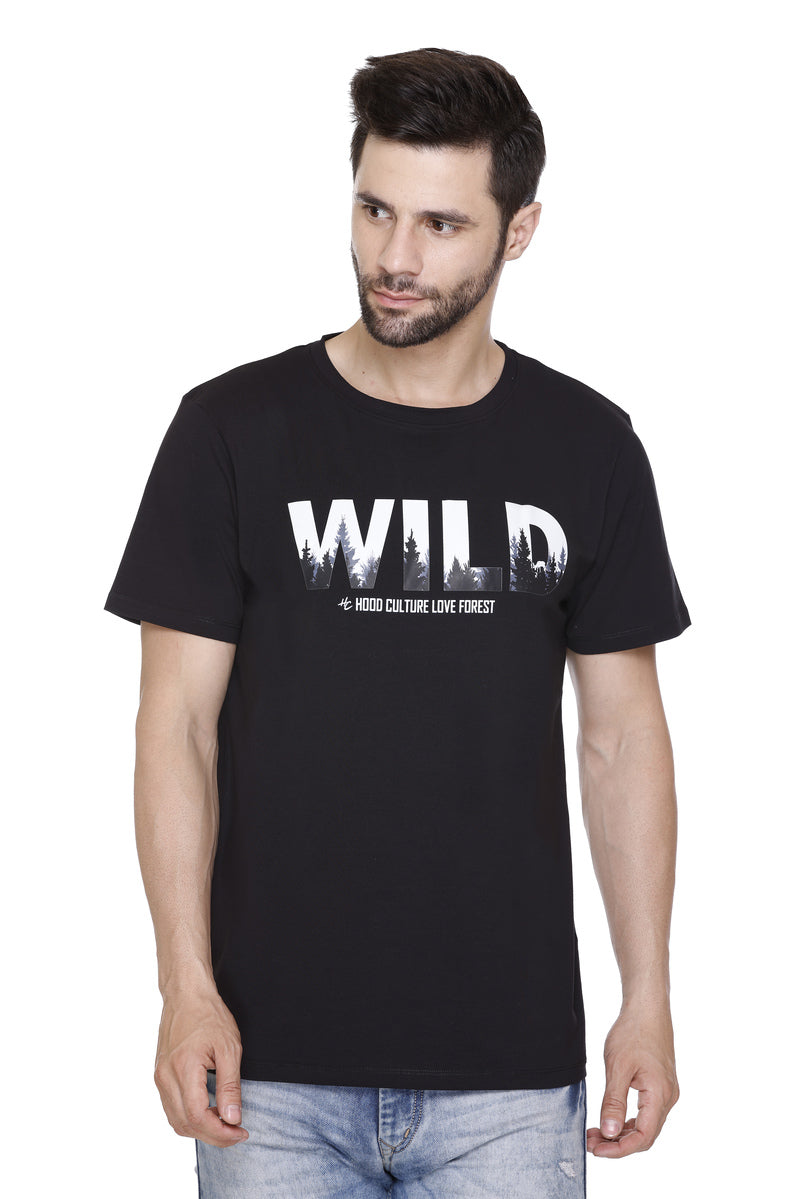 Short Sleeves Men Cotton lycra wild Printed round Neck T-shirt