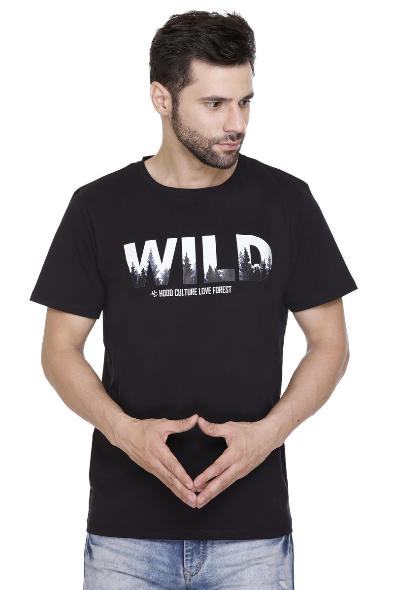 Short Sleeves Men Cotton lycra wild Printed round Neck T-shirt