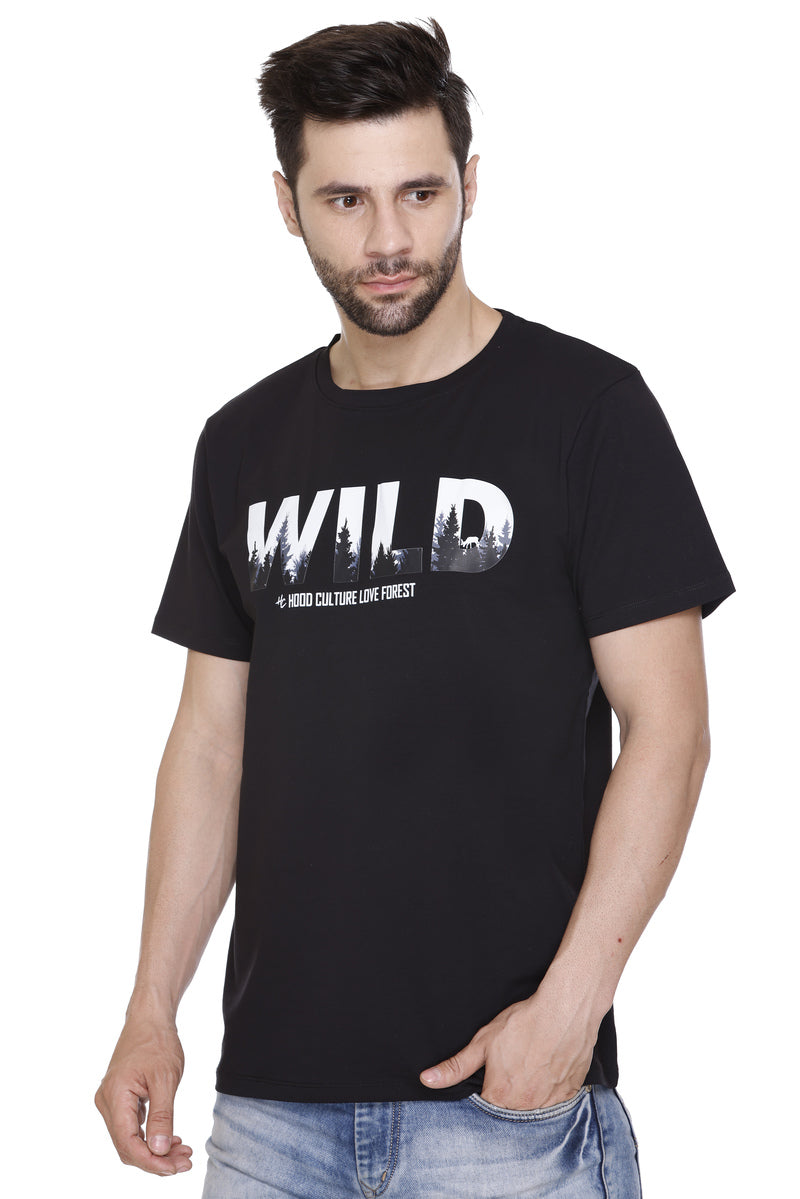 Short Sleeves Men Cotton lycra wild Printed round Neck T-shirt