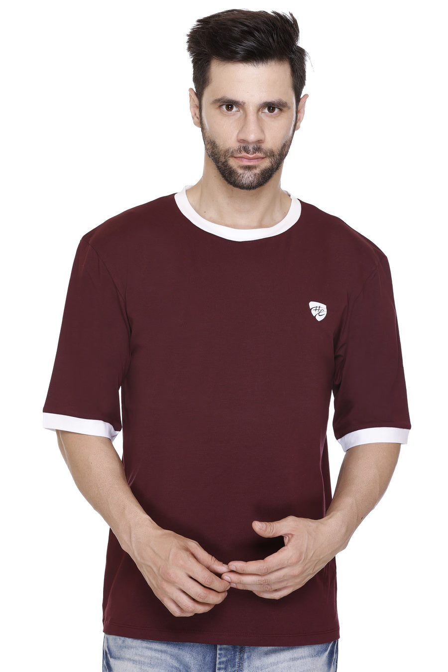 Short Sleeves Men Cotton Lycra Hood Culture round Neck T-shirt