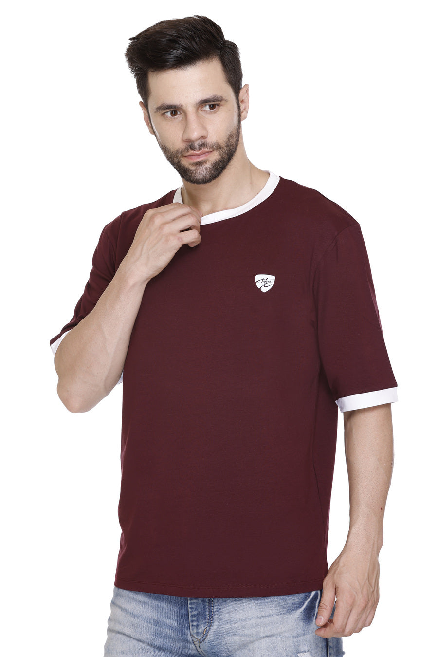 Short Sleeves Men Cotton Lycra Hood Culture round Neck T-shirt