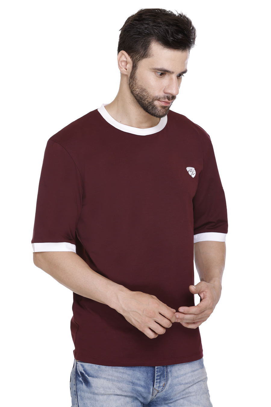 Short Sleeves Men Cotton Lycra Hood Culture round Neck T-shirt