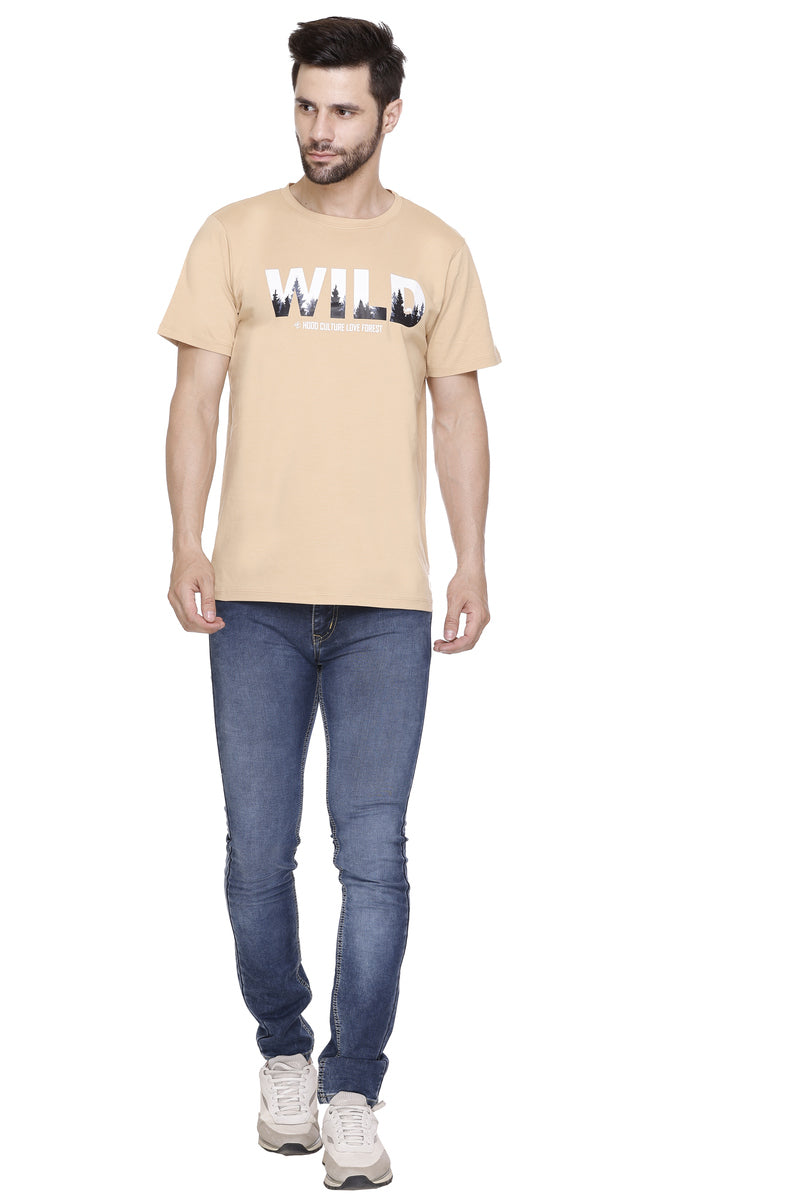 Short Sleeves Men Cotton lycra wild Printed round Neck T-shirt