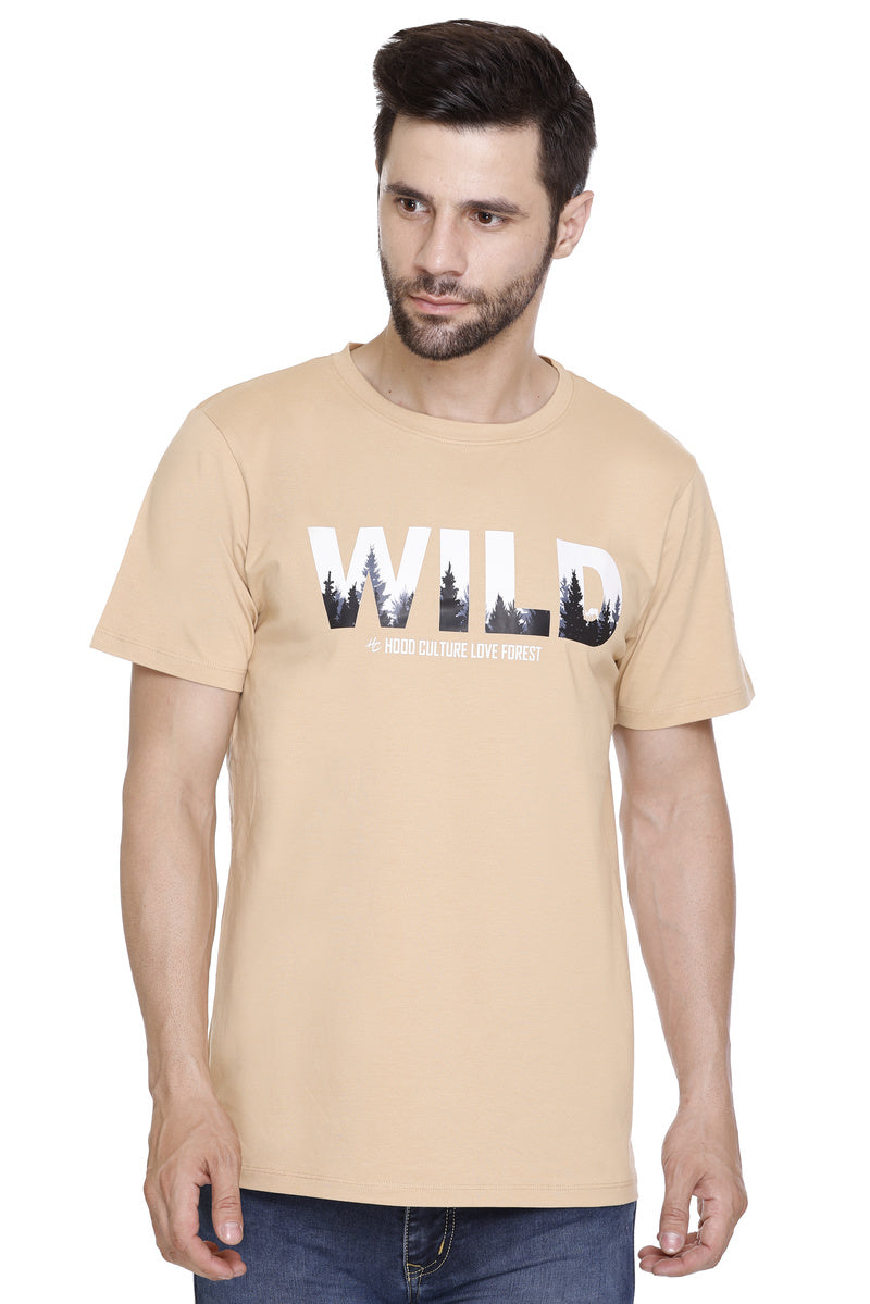 Short Sleeves Men Cotton lycra wild Printed round Neck T-shirt
