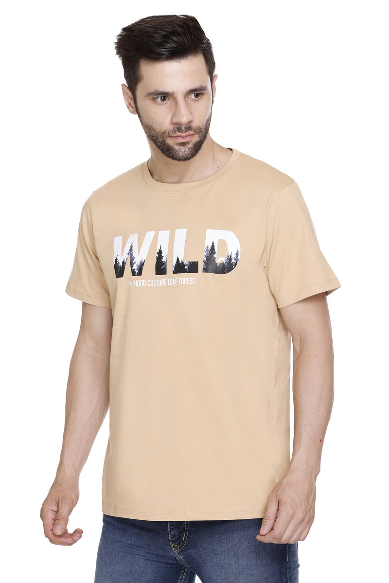 Short Sleeves Men Cotton lycra wild Printed round Neck T-shirt